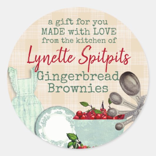 Shabby Chic Kirschen Schürze aus der Küche Runder Aufkleber (Vorderseite)