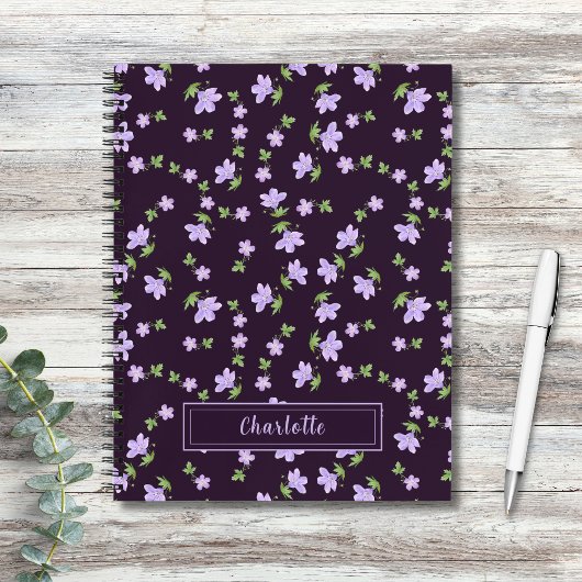 Shabby Chic Kleine Blumige Cottagecore Tiefviolett Notizblock