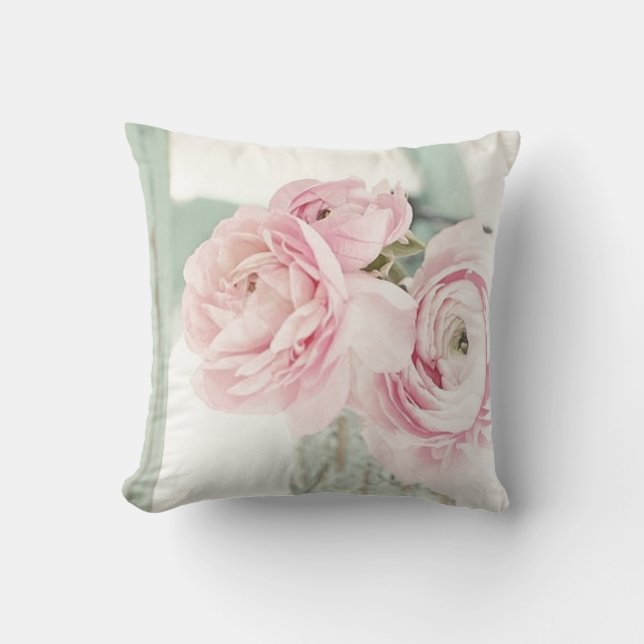 Shabby Chic-Krug rosa Blumen Kissen (Vorderseite)