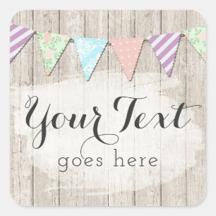 Shabby Chic Landhausgirlande auf rustikalem Holzsc Quadratischer Aufkleber