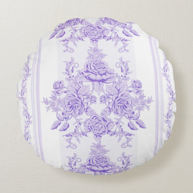 Shabby chic,lavender,toile,pattern,floral,Victoria Rundes Kissen (Vorderseite)