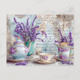 shabby chic Lavender with Classic Tea Service Postkarte