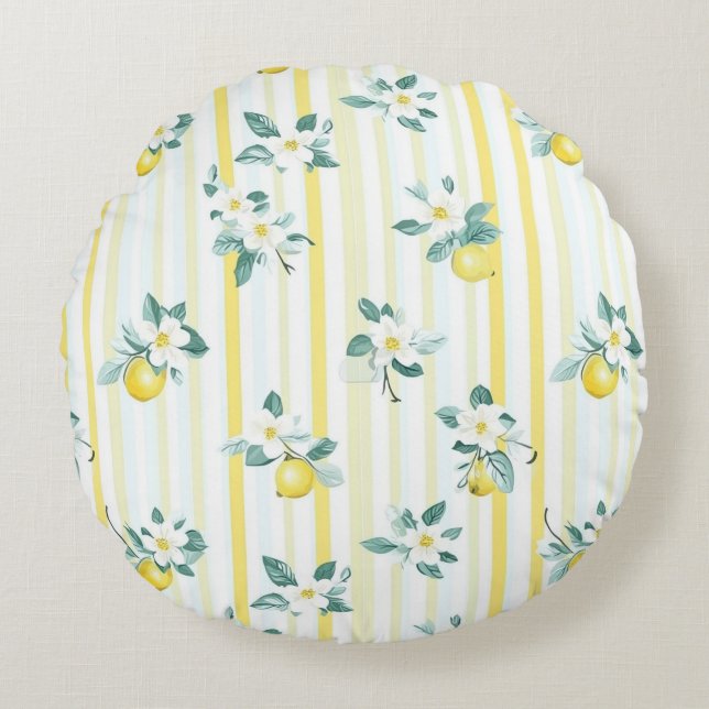 Shabby Chic Lemon Floral Series Design #12 Rundes Kissen (Vorderseite)