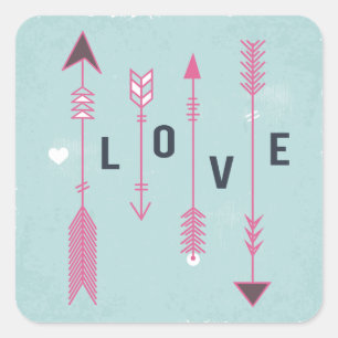 Shabby Chic Liebespfeile Blau und Rosa Vintage Quadratischer Aufkleber