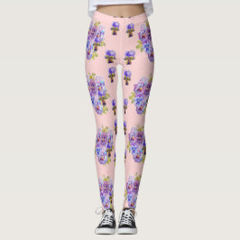 Shabby Chic Light Pink Dot Pansy Floral Leggings