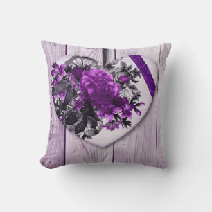 Shabby Chic Lila Blumenherz auf Lilac Holz Kissen
