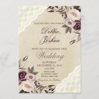Shabby Chic Lila Blumenzange Einladung