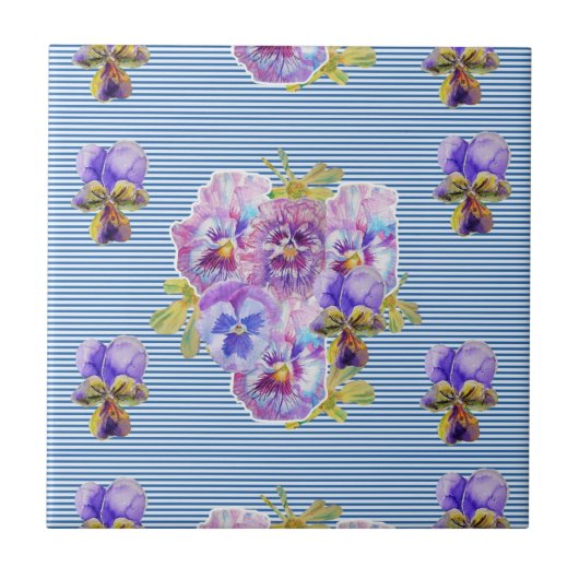 Shabby Chic Lila Pansy Art Keramik Tile Fliese (Vorderseite)