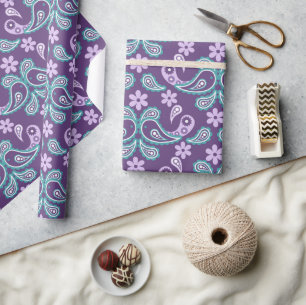 Shabby Chic Lila und Blau Paisley-Muster Geschenkpapier