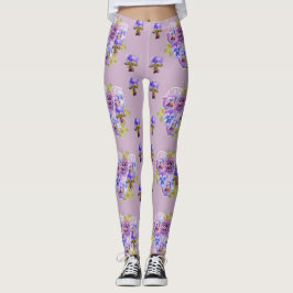 Shabby Chic Lilac Lila Pansy Floral Leggings