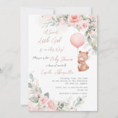 Shabby Chic Little Bear Blush Bloral Baby Dusche Einladung (Vorderseite)