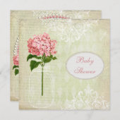 Shabby Chic Mason Jar & Hydrangea Babydusche Einladung (Vorne/Hinten)