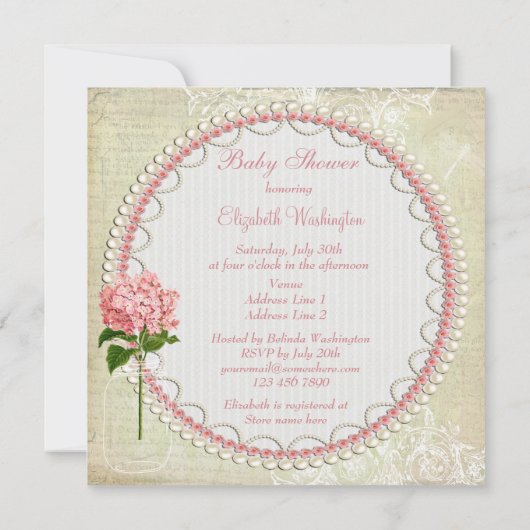 Shabby Chic Mason Jar & Hydrangea Babydusche Einladung (Rückseite)