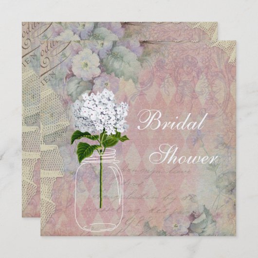 Shabby Chic Mason Jar & Hydrangea Brautparty Einladung (Vorne/Hinten)