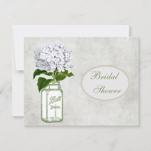 Shabby Chic Mason Jar & Hydrangea Brautparty Einladung (Vorderseite)