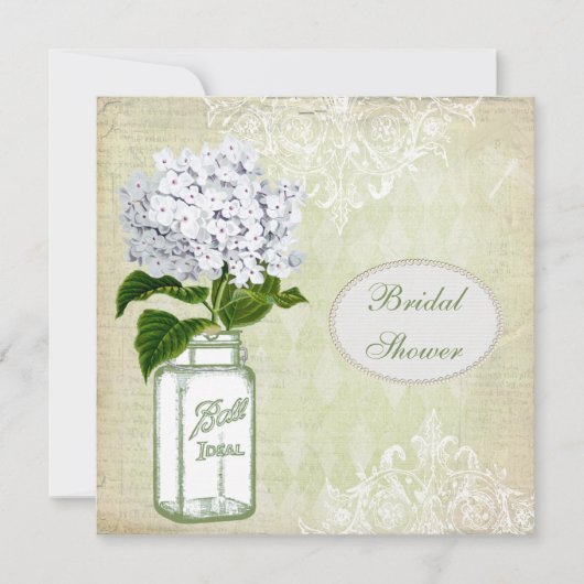 Shabby Chic Mason Jar & Hydrangea Brautparty Einladung (Vorderseite)