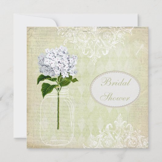 Shabby Chic Mason Jar & Hydrangea Brautparty Einladung (Vorderseite)