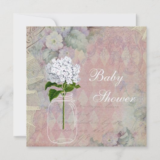 Shabby Chic-Maurerglas-u. Hydrangea-Baby-Dusche Einladung (Vorderseite)