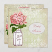 Shabby Chic-Maurerglas-u. Hydrangea-Baby-Dusche Einladung (Vorne/Hinten)