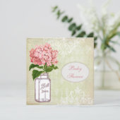 Shabby Chic-Maurerglas-u. Hydrangea-Baby-Dusche Einladung (Stehend Vorderseite)