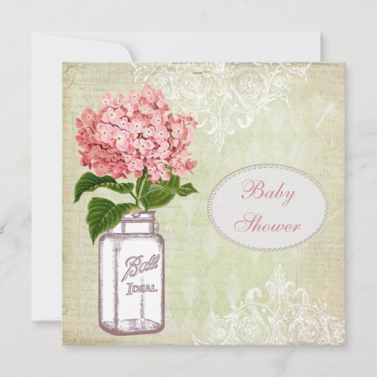 Shabby Chic-Maurerglas-u. Hydrangea-Baby-Dusche Einladung (Vorderseite)