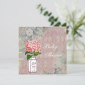 Shabby Chic-Maurerglas-u. Hydrangea-Baby-Dusche Einladung (Stehend Vorderseite)