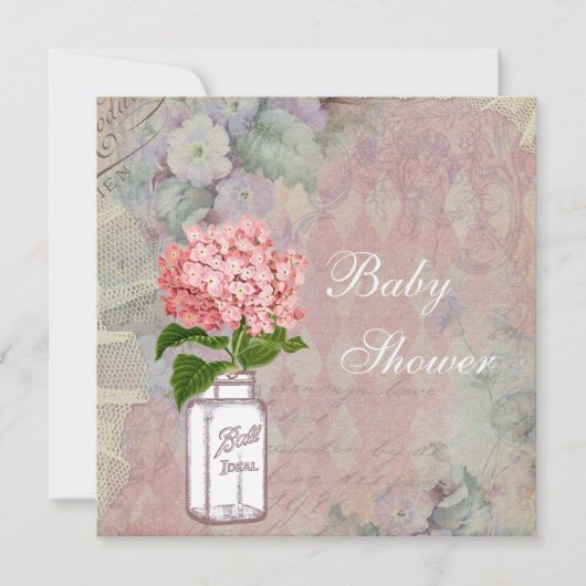Shabby Chic-Maurerglas-u. Hydrangea-Baby-Dusche Einladung (Vorderseite)