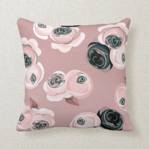 Shabby Chic Mauve Pink & Black Rose Elegant Kissen