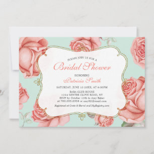Shabby Chic Mint & Coral Brautparty-Einladung Einladung