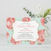 Shabby Chic Mint & Coral Bridal Dusche Einladung (Stehend Vorderseite)