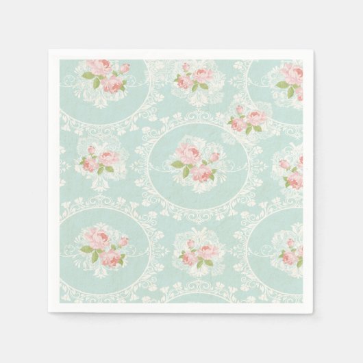 Shabby Chic Minze & Pink Cocktail Napkins Serviette (Vorderseite)