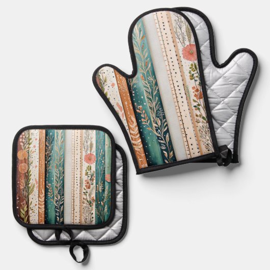 Shabby Chic-Mischmuster Ofenhandschuh & Topflappen-Set (Vorderseite/Rückseite)
