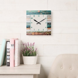 Shabby Chic-Mischmuster Quadratische Wanduhr