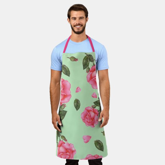 Shabby Chic mit rosa Rosen Muster Schürze (Getragen)