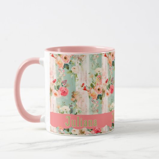 Shabby Chic mit Scallop Name Tasse (Links)