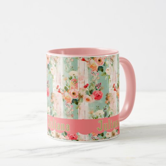 Shabby Chic mit Scallop Name Tasse (VorderseiteRechts)
