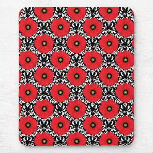 Shabby Chic-Muster in Rot, Schwarz und Weiß Mousepad (Vorne)