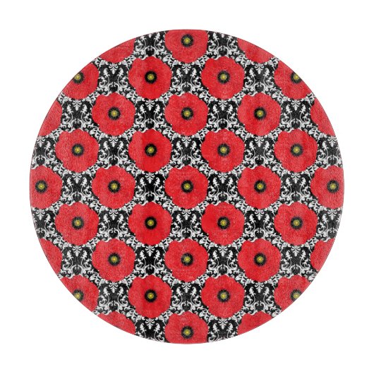 Shabby Chic-Muster in Rot, Schwarz und Weiß Schneidebrett (Vorderseite)