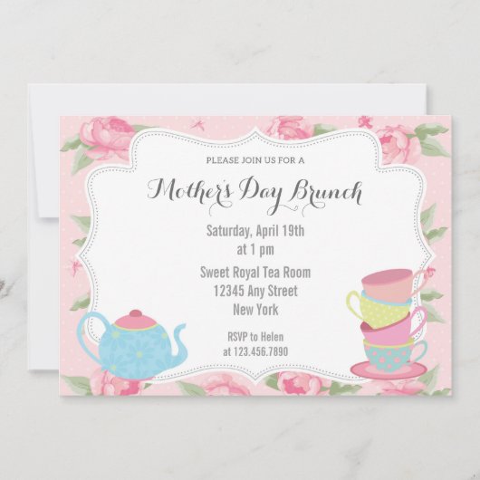 Shabby Chic Muttertag Brunch Einladung Rosa (Vorderseite)