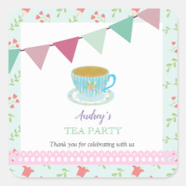 Shabby Chic Nachmittag Tee Niedlich Floral Gefalle Quadratischer Aufkleber