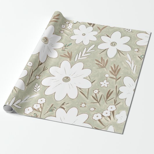 Shabby Chic Naturstein Retro Daisy Gemustert Geschenkpapier (Ungerollt)