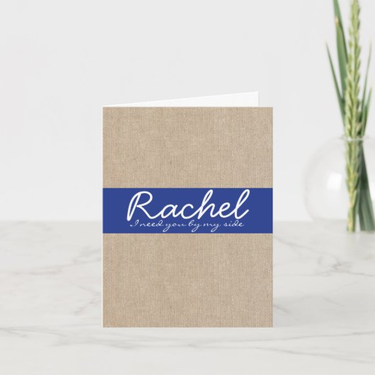 Shabby Chic Navy Blue Burlap Bridesmaid Card Einladung (Vorderseite)