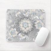 Shabby Chic-neutrales graues Weiß-mit Blumensilber Mousepad (Mit Mouse)