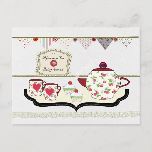 Shabby Chic Niedlich Tee Party Postkarte (Vorderseite)