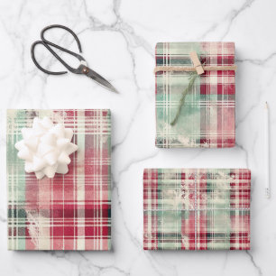 Shabby Chic Not Weihnachts-Tartan Geschenkpapier Set