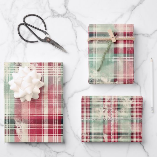 Shabby Chic Not Weihnachts-Tartan Geschenkpapier Set (Vorderseite)