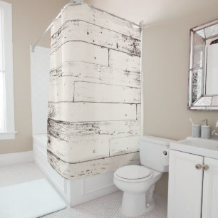 Shabby Chic Off White Elfenbein Holz Rustikaler La Duschvorhang