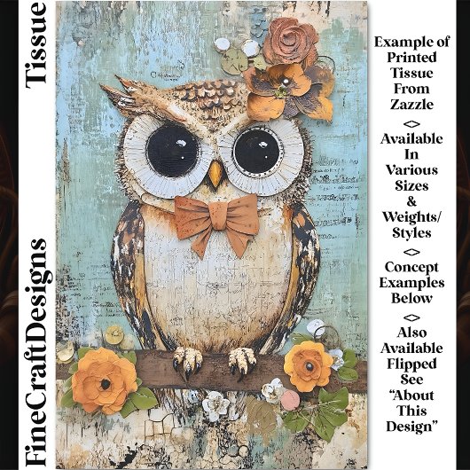 Shabby Chic Owl, Bow Krawatte, floraler DJ4R Decou Seidenpapier