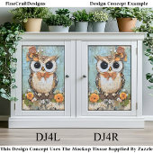 Shabby Chic Owl, Bow Krawatte, floraler DJ4R Decou Seidenpapier