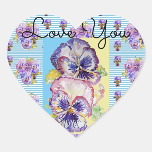Shabby Chic Pansy Blue Liebe Heart Envelope Sticke Herz-Aufkleber (Vorderseite)